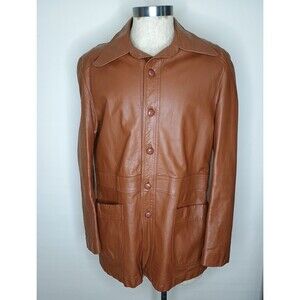 Vintage 1970s William Barry Jacket Mens Brown Leather 44 Blazer Cognac